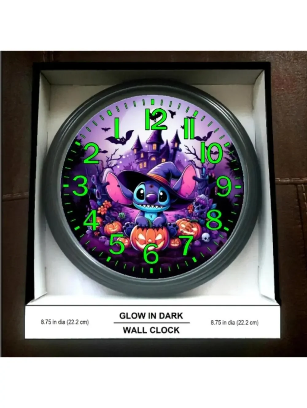 REVERSE TICKING Lilo & Stitch Glow In The Dark Wall Clock New!